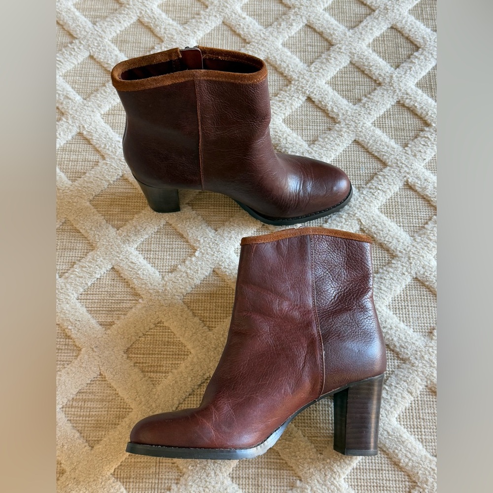 Lauren Ralph Carah Brown Leather Ankle Boots Zip Tassels Women's Size 8B - Picture 8 of 15